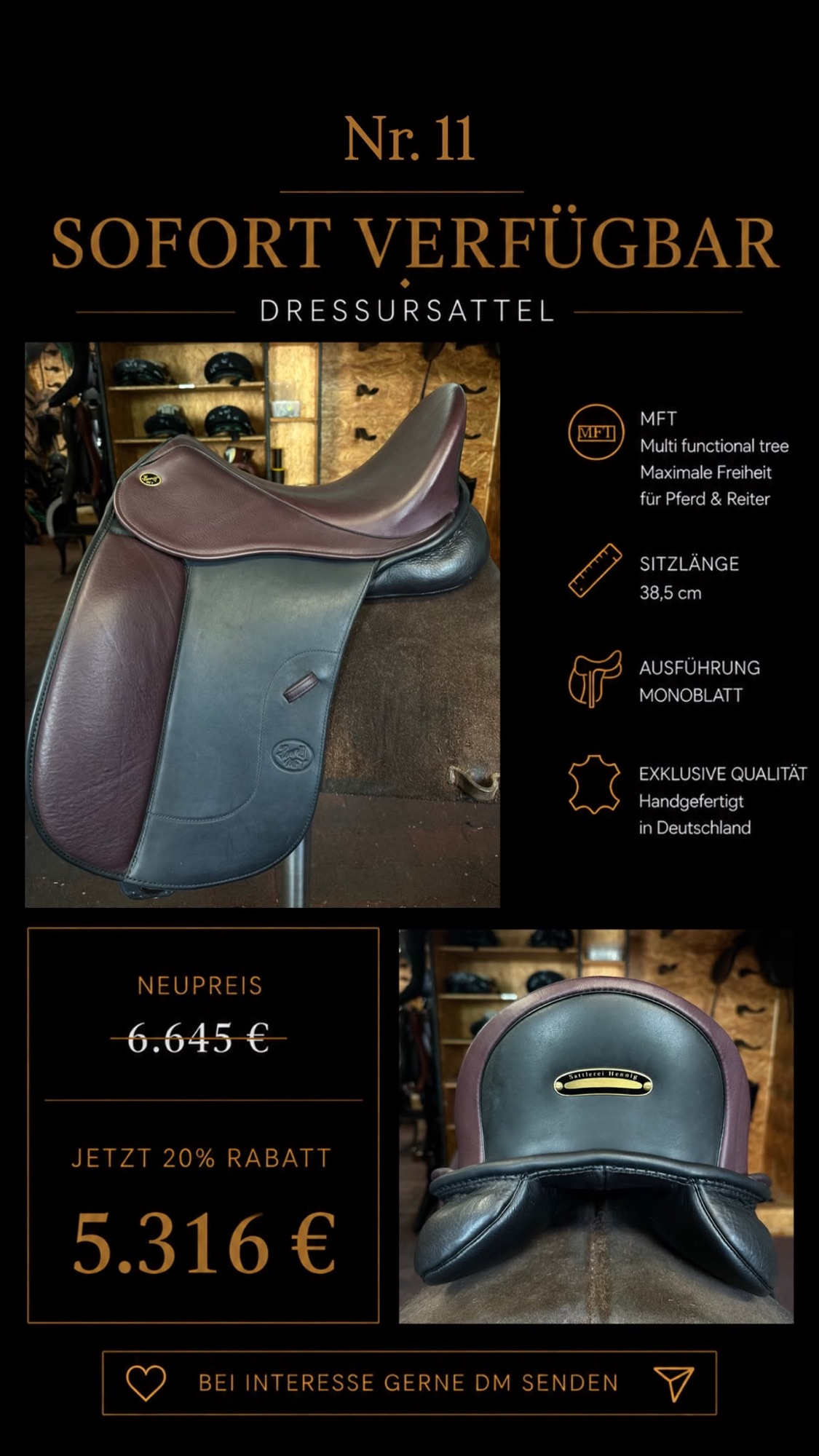 Dressursattel Nr. 11, Sitzlänge 38,5 cm, sofort verfügbar