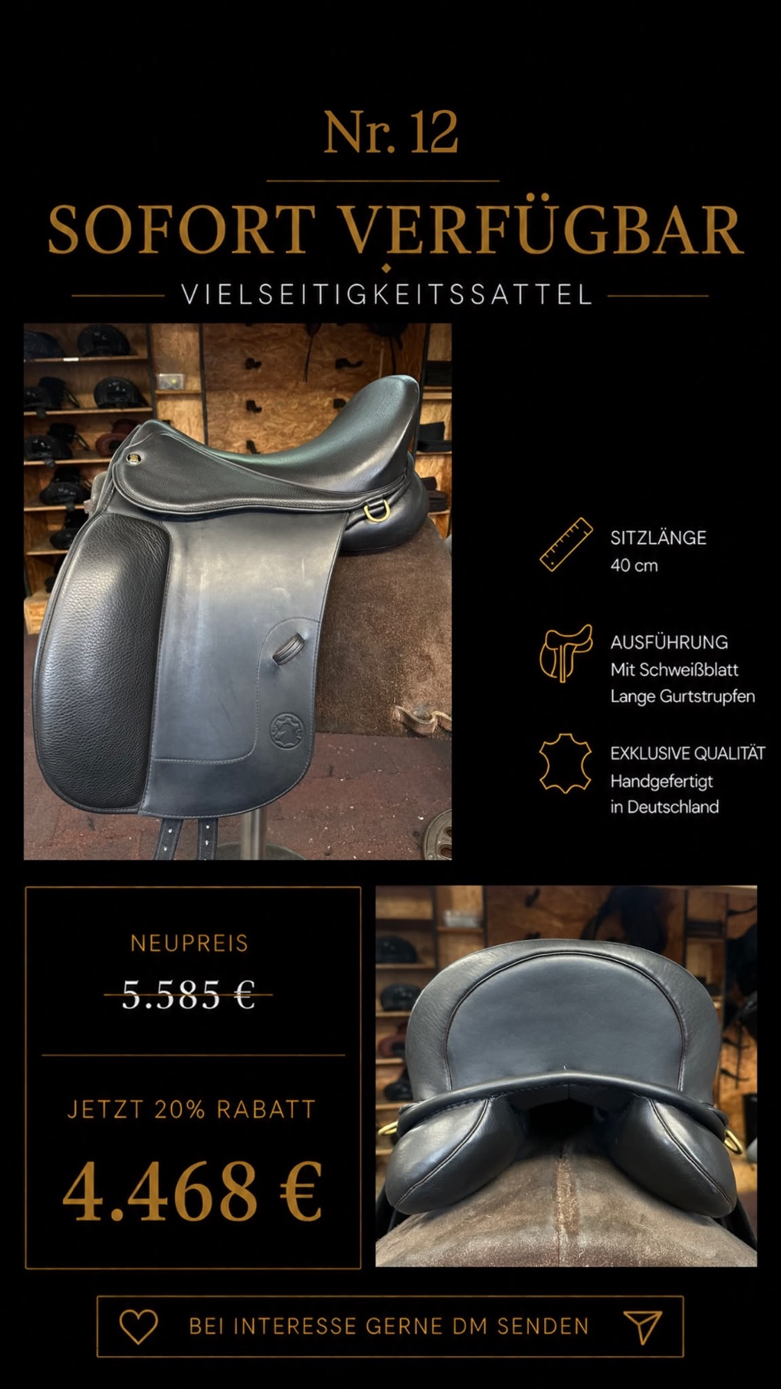 Vielseitigkeitssattel Nr. 12, Sitzlänge 40 cm, sofort verfügbar